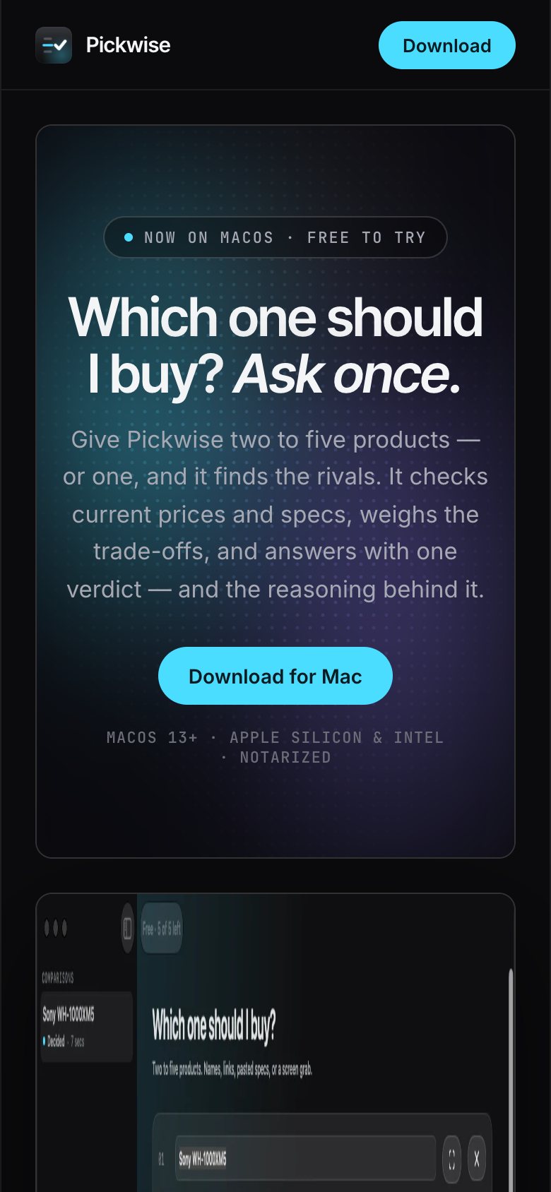 Pickwise on a phone